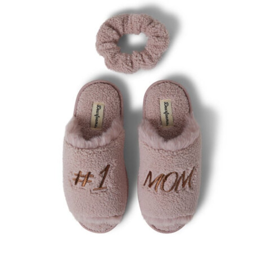 dearfoam Louise Mauve Mother's Day Slide with Scrunchie/NWT/Various